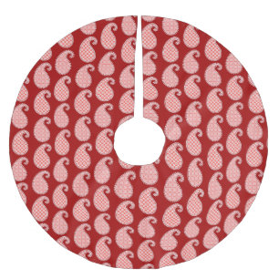 Paisley pattern, deep red and white brushed polyester tree skirt