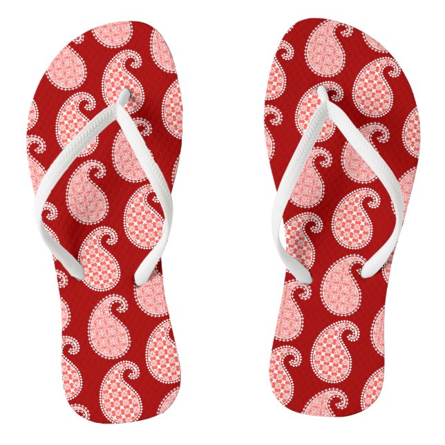 Paisley pattern, deep red and white flip flops (Footbed)