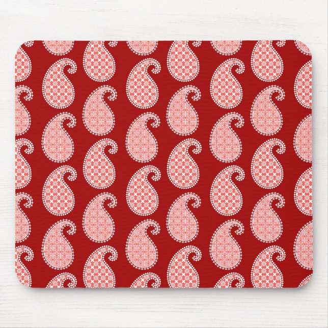 Paisley pattern, deep red and white mouse mat (Front)