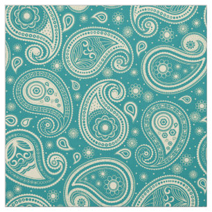 Paisley pattern elegant teal and beige colour fabric