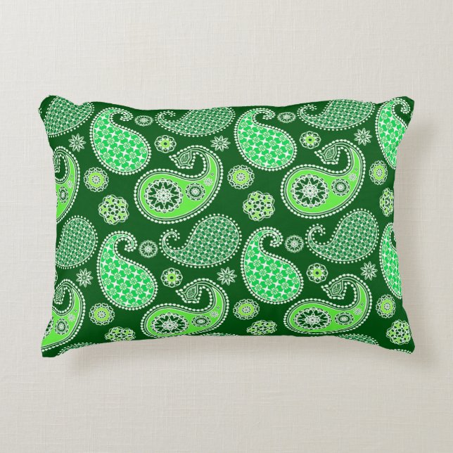 Paisley pattern, Emerald and Jade Green Decorative Cushion (Front)