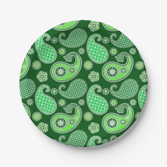 Paisley pattern, Emerald and Jade Green Paper Plate (Front)