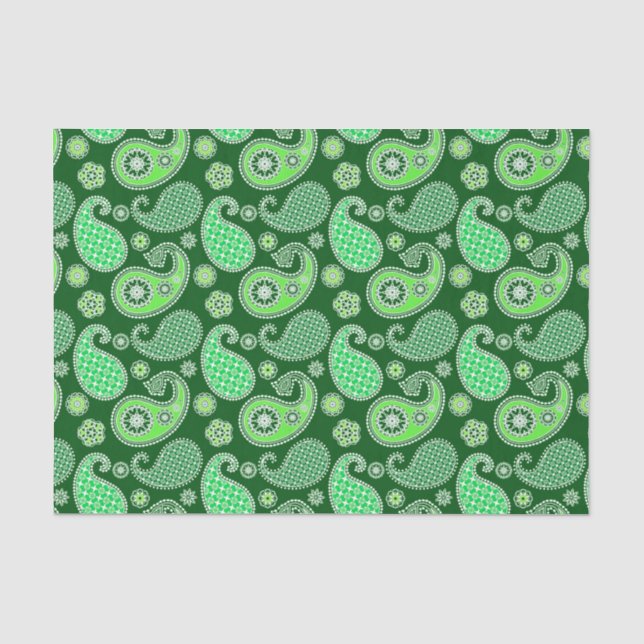 Paisley pattern, Emerald and Jade Green Tissue Paper (Front)
