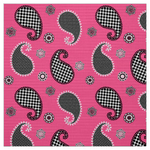 Paisley pattern, fuchsia pink, black and white fabric