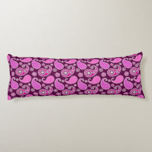 Paisley pattern, fuchsia pink, purple and white body cushion