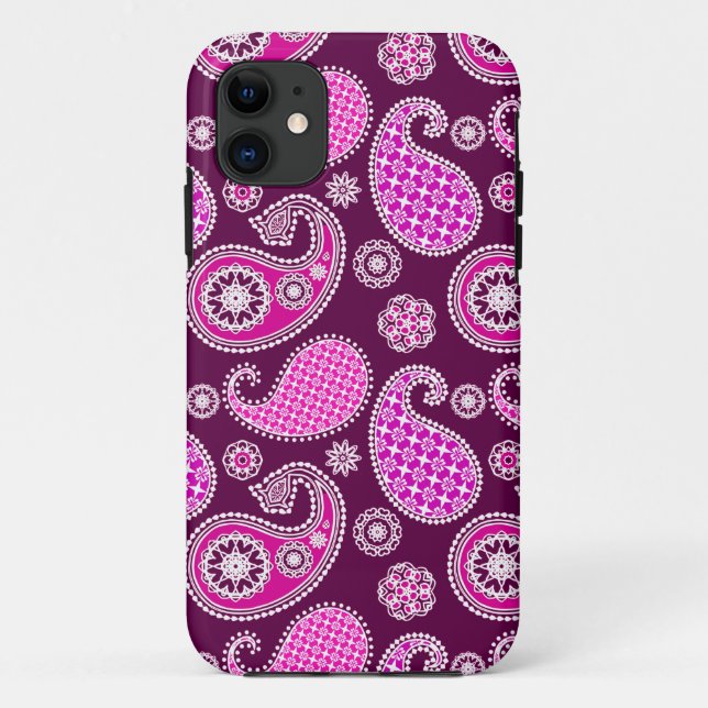 Paisley pattern, fuchsia pink, purple and white Case-Mate iPhone case (Back)