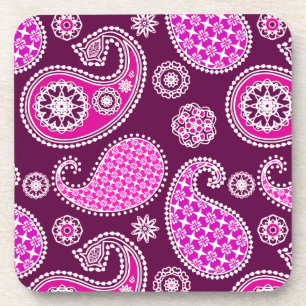 Paisley pattern, fuchsia pink, purple and white coaster