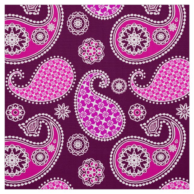 Paisley pattern, fuchsia pink, purple and white fabric (Swatch)