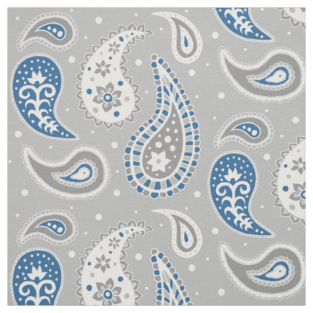 Paisley Pattern Grey and Navy Blue Fabric (Swatch)