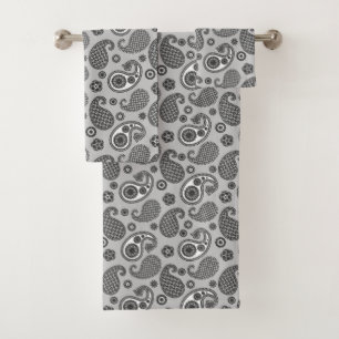 Paisley Pattern, Grey, Black and White   Bath Towel Set