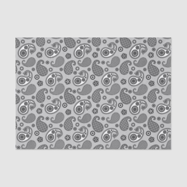 Paisley Pattern, Grey, Black and White   Tissue Paper (Front)