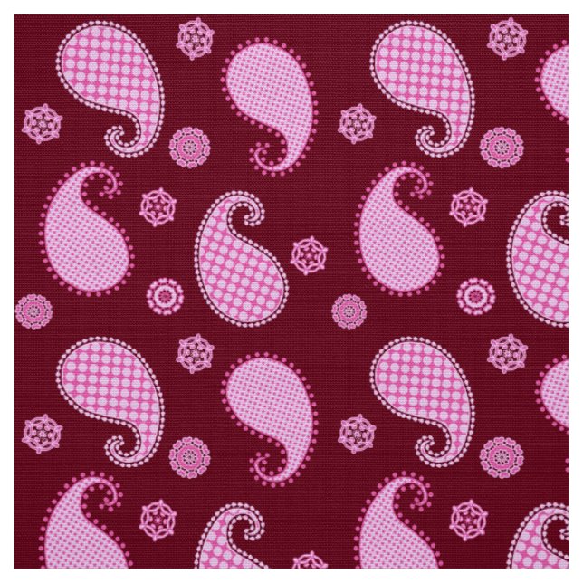Paisley pattern, ice pink and burgundy fabric (Swatch)