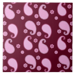 Paisley pattern, ice pink and burgundy tile