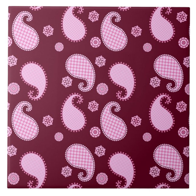 Paisley pattern, ice pink and burgundy tile (Front)