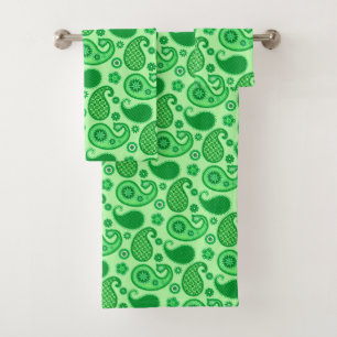 Paisley Pattern, Jade and Emerald Green Bath Towel Set