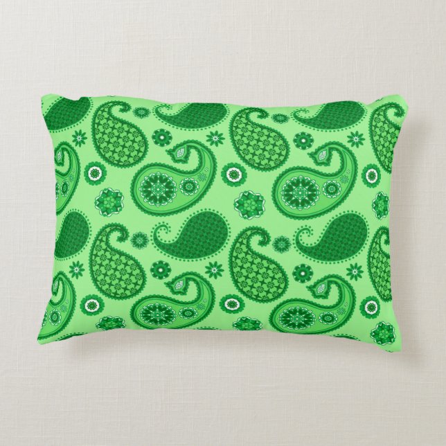 Paisley Pattern, Jade and Emerald Green Decorative Cushion (Back)