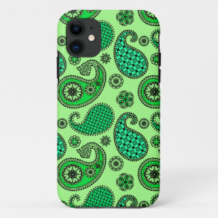 Paisley pattern, jade and mint green iPhone 11 case