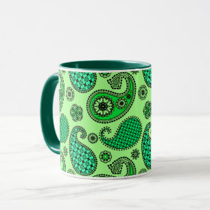 Paisley pattern, jade and mint green mug