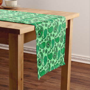 Paisley pattern, jade and mint green short table runner