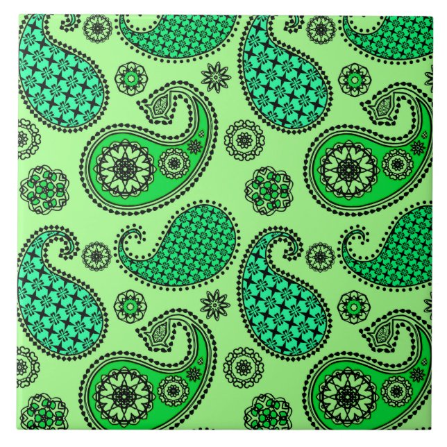 Paisley pattern, jade and mint green tile (Front)