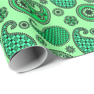 Paisley pattern, jade and mint green wrapping paper