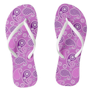 Paisley Pattern, Lilac and Amethyst Purple Flip Flops