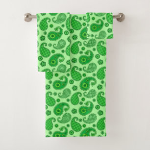 Paisley Pattern, Lime and Emerald Green Bath Towel Set