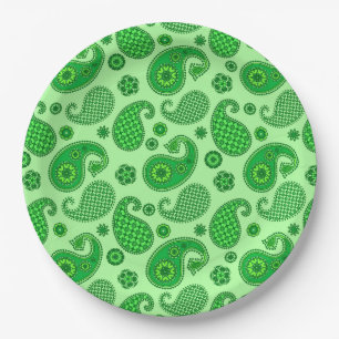 Paisley Pattern, Lime and Emerald Green  Paper Plate