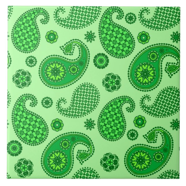Paisley Pattern, Lime and Emerald Green Tile (Front)