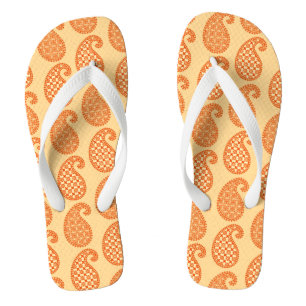 Paisley pattern, mandarin and pastel orange flip flops