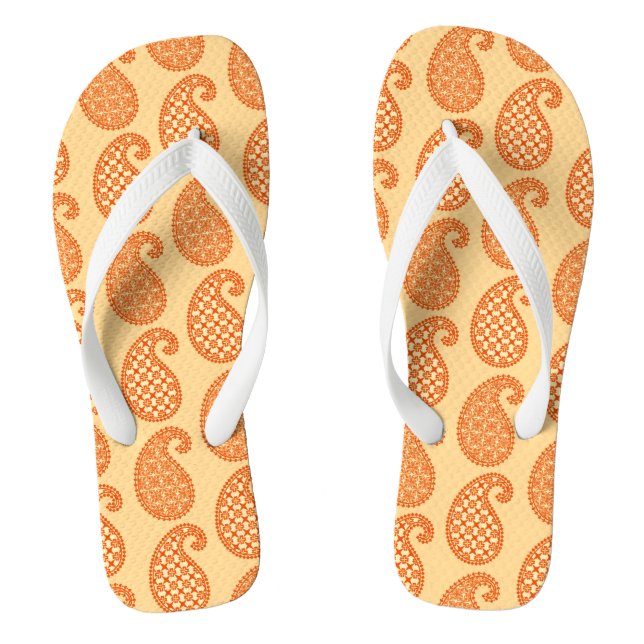Paisley pattern, mandarin and pastel orange flip flops (Footbed)