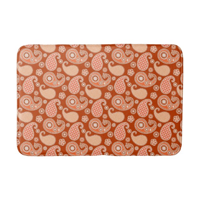 Paisley pattern, Mandarin Orange and White Bath Mat (Front)