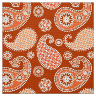 Paisley pattern, Mandarin Orange and White Fabric