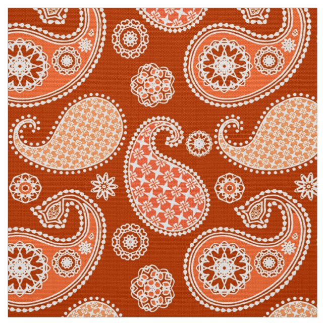 Paisley pattern, Mandarin Orange and White Fabric (Swatch)