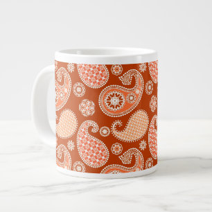Paisley pattern, Mandarin Orange and White Large Coffee Mug