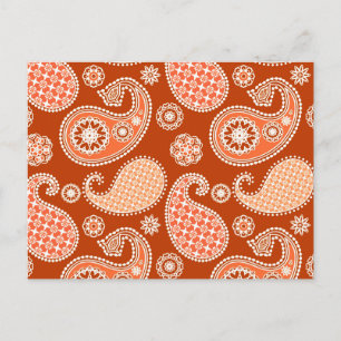 Paisley pattern, Mandarin Orange and White Postcard
