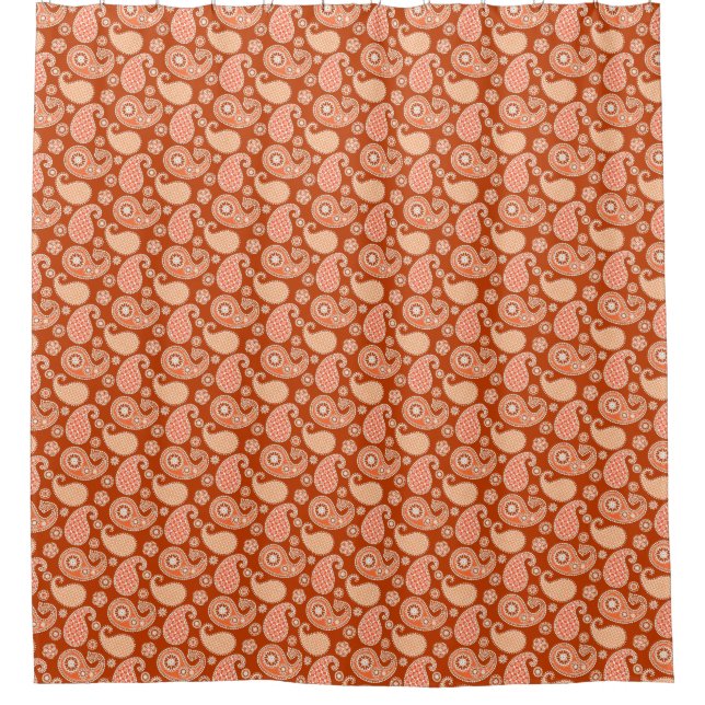 Paisley pattern, Mandarin Orange and White Shower Curtain (Front)