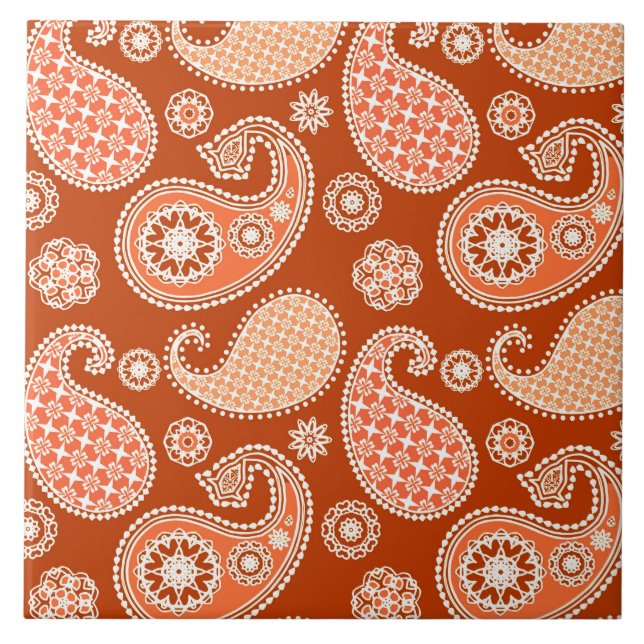 Paisley pattern, Mandarin Orange and White Tile (Front)