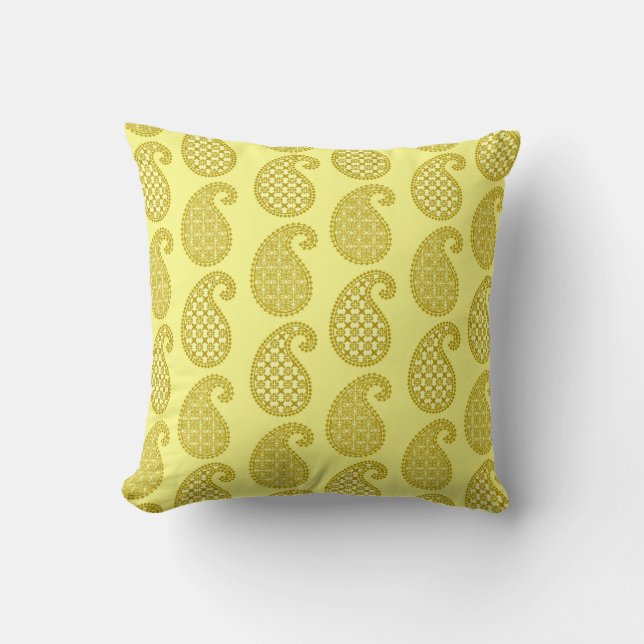 Paisley pattern, mustard and pale yellow cushion (Front)