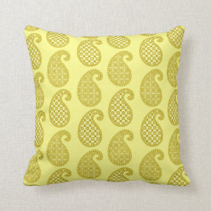 Paisley pattern, mustard and pale yellow cushion