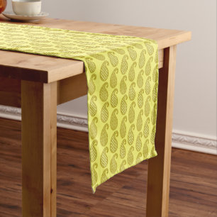 Paisley pattern, mustard and pale yellow short table runner