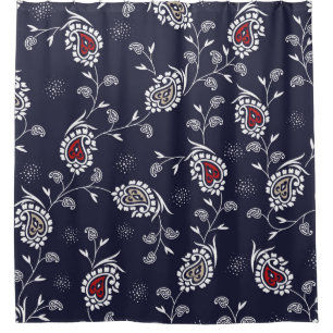 paisley pattern on navy shower curtain