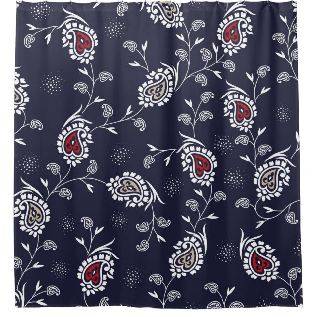 paisley pattern on navy shower curtain (Front)