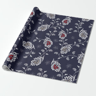 paisley pattern on navy wrapping paper