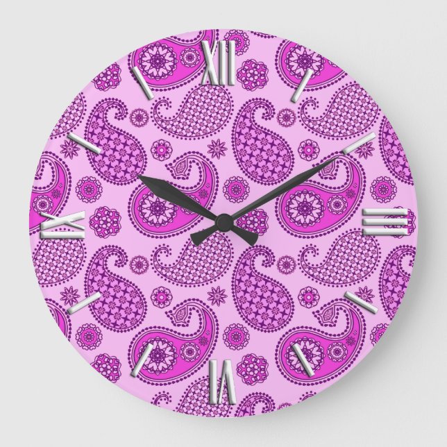 Paisley pattern, orchid and amethyst purple large clock (Front)