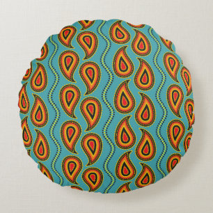 Paisley pattern, ornamental fabric texture indian round cushion