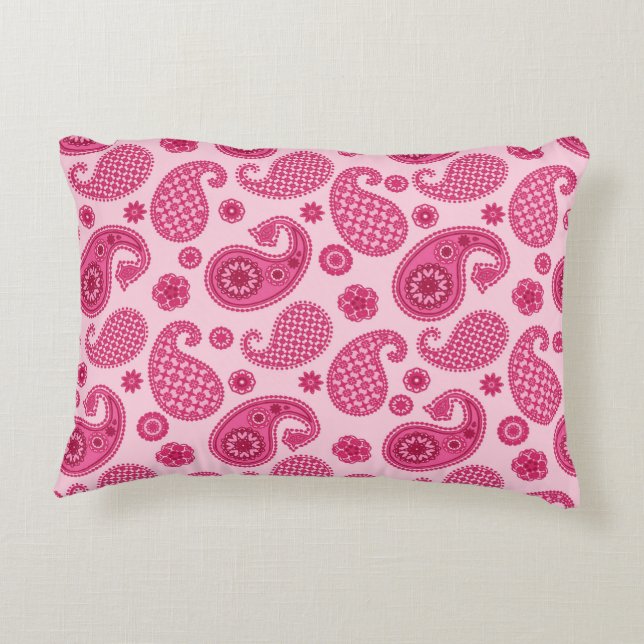 Paisley Pattern, Pastel Coral Pink and Fuchsia Decorative Cushion (Back)