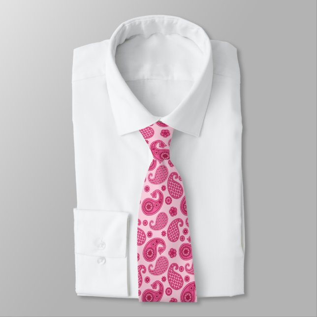 Paisley Pattern, Pastel Coral Pink and Fuchsia Tie (Tied)