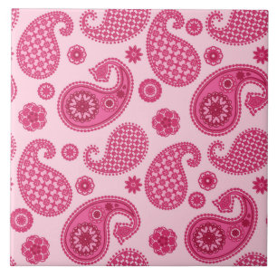 Paisley Pattern, Pastel Coral Pink and Fuchsia Tile