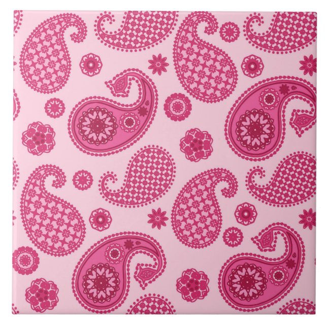 Paisley Pattern, Pastel Coral Pink and Fuchsia Tile (Front)